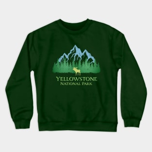 Yellowstone National Park Montana Mountains Moose Trees Silhouette Crewneck Sweatshirt